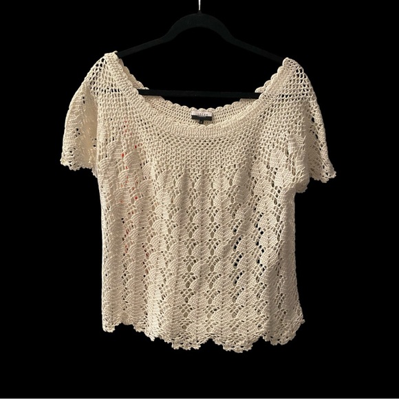 jaeger Sweaters - Jaeger London White Short sleeve crochet Sweater Size Large BNWOT